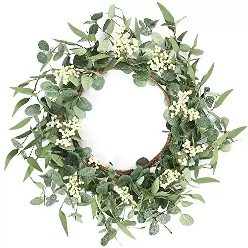 Pinkpum 20'' Eucalyptus Wreath for Front Door, Porch, Window