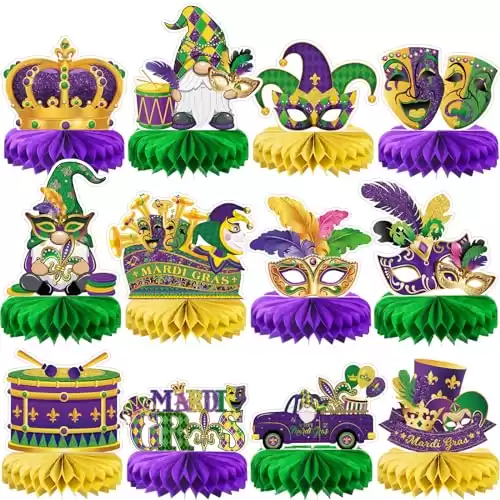 Pasimy 12 Pcs Mardi Gras Party Table Decorations