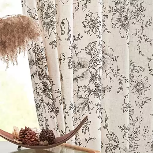 jinchan Linen Blend Curtains Floral Curtains