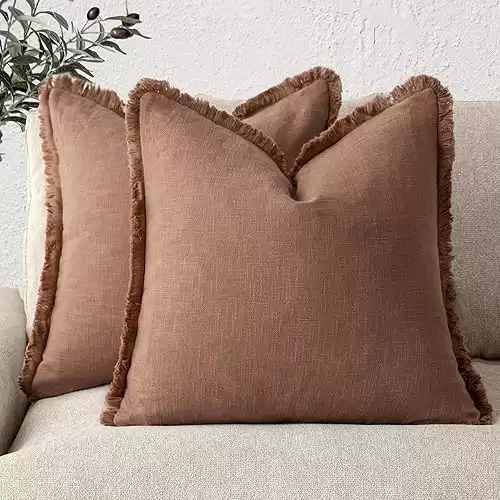 Set of 2 Decorative Linen Fringe Throw Pillow Covers