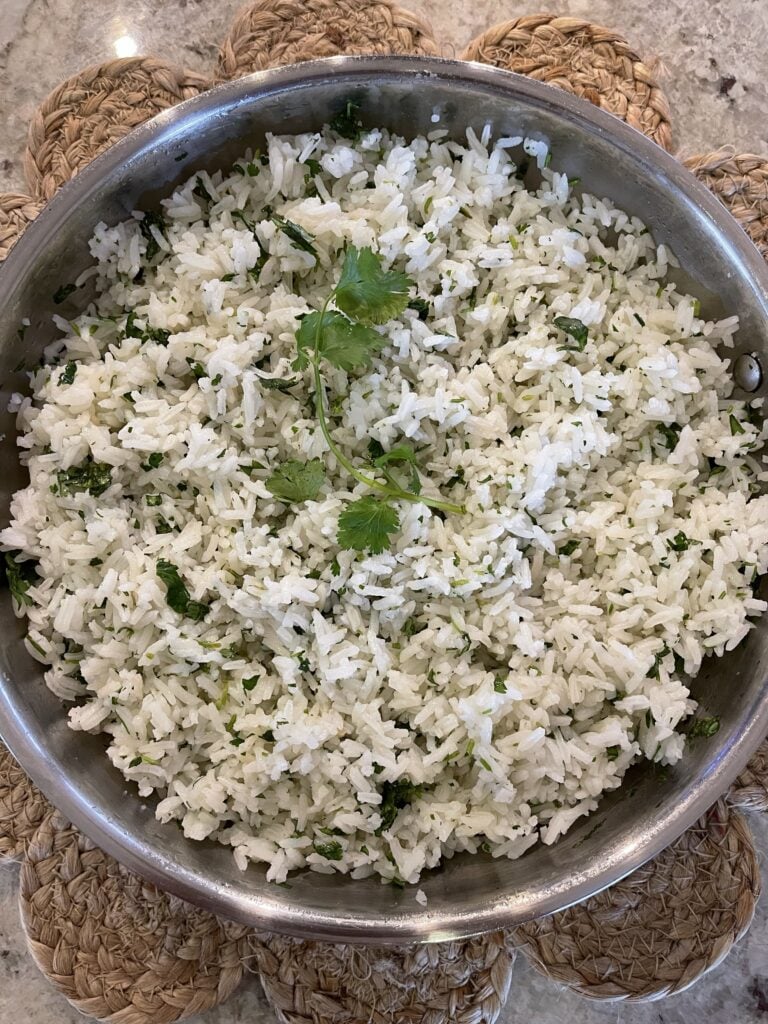 Chipotle cilantro lime rice copycat recipe made with jasmine rice, fresh cilantro, lime juice, and salt for an easy restaurant-style side dish.