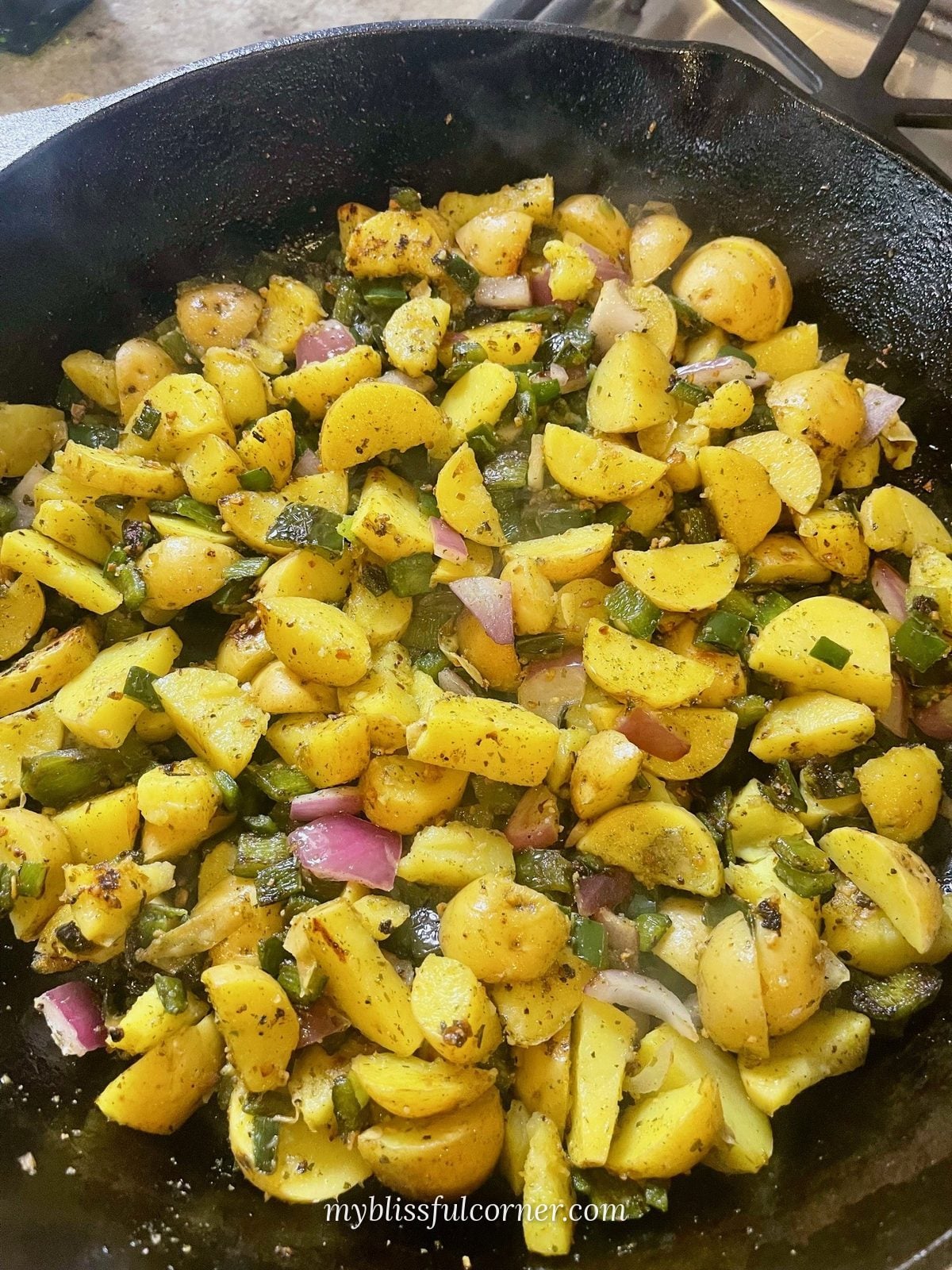 potatoes and poblano peppers for egg bake